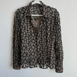 Samuel Dong Women’s Lace Textured Collared Button Down Long Sleeve w/Camisole L‎